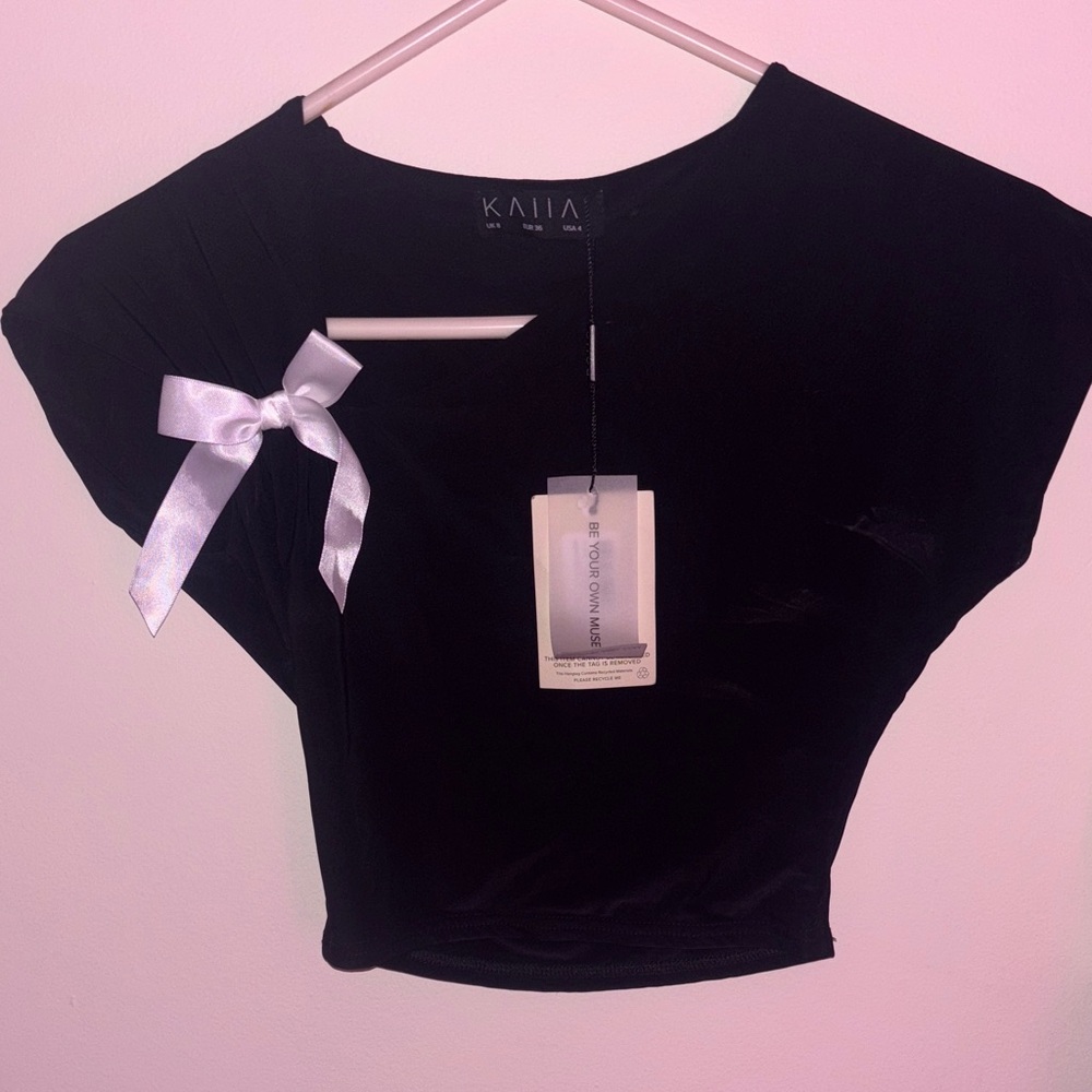 Kaii Black Crop Top with White Accent